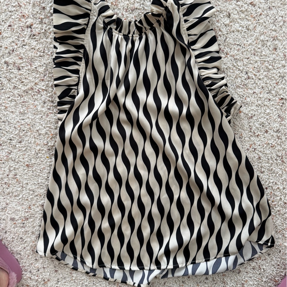 Mine Black and Cream Ruffle Blouse